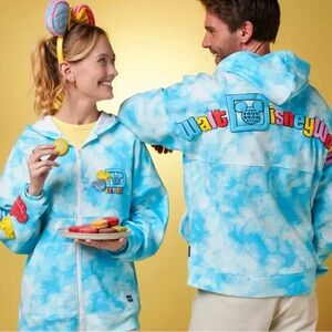 Disney World Eats Spirit Jersey Hooded Sweatshirt Macaron Blue Tie Dye Zipup, M